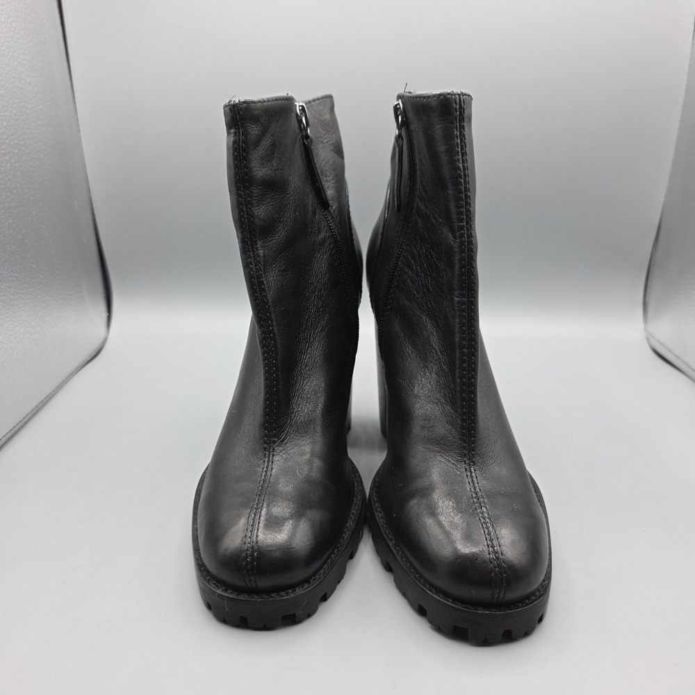 Schutz Boots Womens 39 Black Leather Chunky Lug Sole High Heel Booties Zipper - Picture 3 of 13